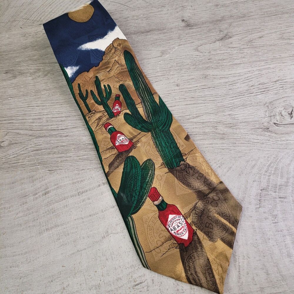 Tabasco Pepper Hot Sauce Desert Cactus 100% Silk Mens Necktie Tie USA